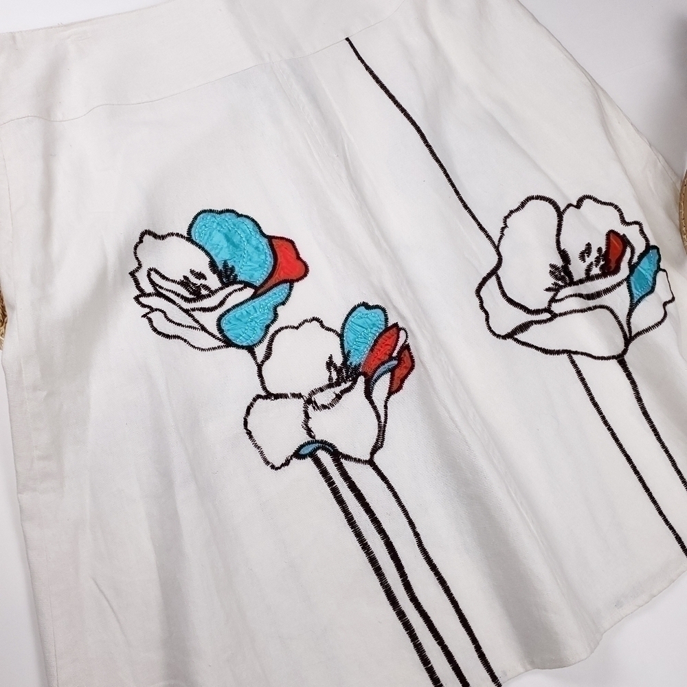 Lilly Stanhope White Floral Embroidered Linen Blend Skirt Sz 10 - Picture 7 of 11